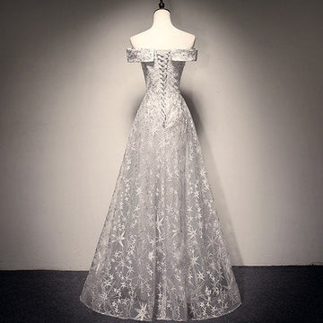 A Line Tulle Prom Dresses White Lace Bridesmaid Dress HZ1023